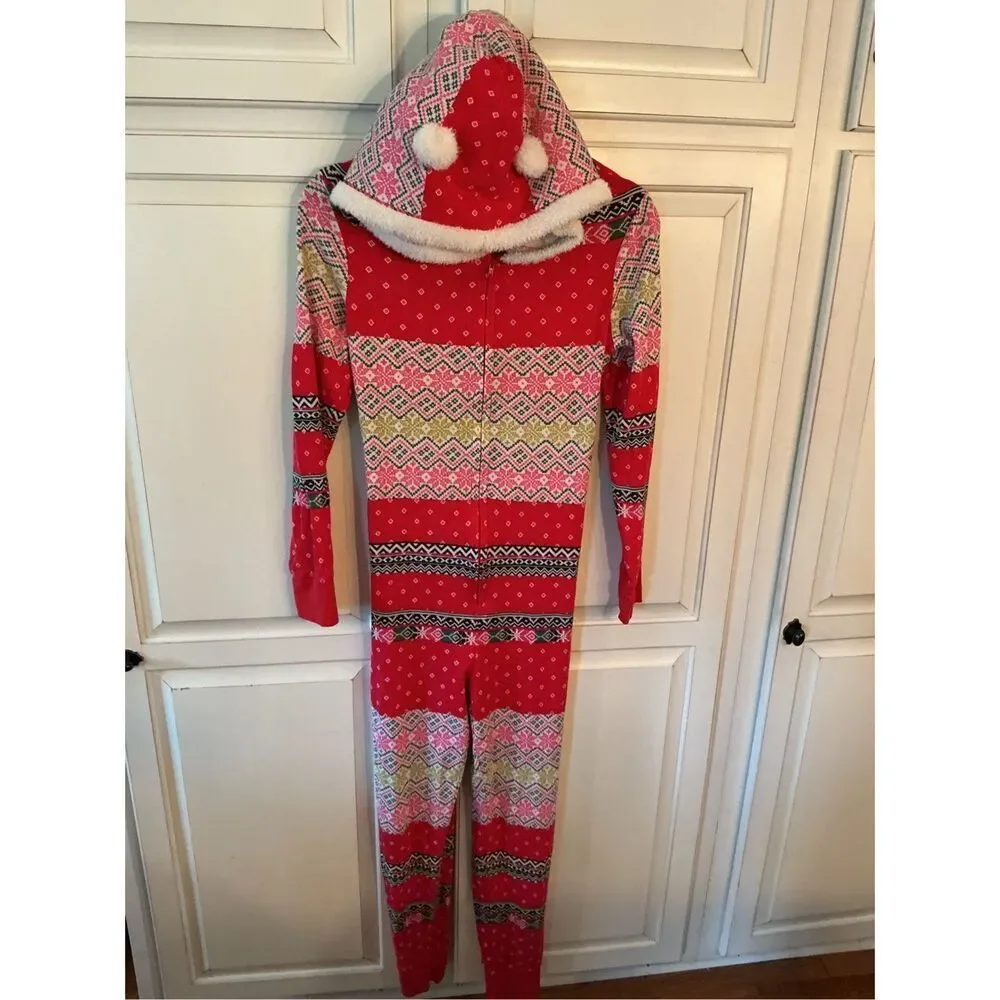 Victoria’s Secret Fair Isle Sherpa Hooded Waffle Weave PJ Pajamas Sz M